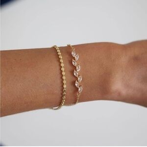 GOLD 14k Gold Plated Cubic Zirconia 2pc Dot & Floral Pendant Bracelet Set